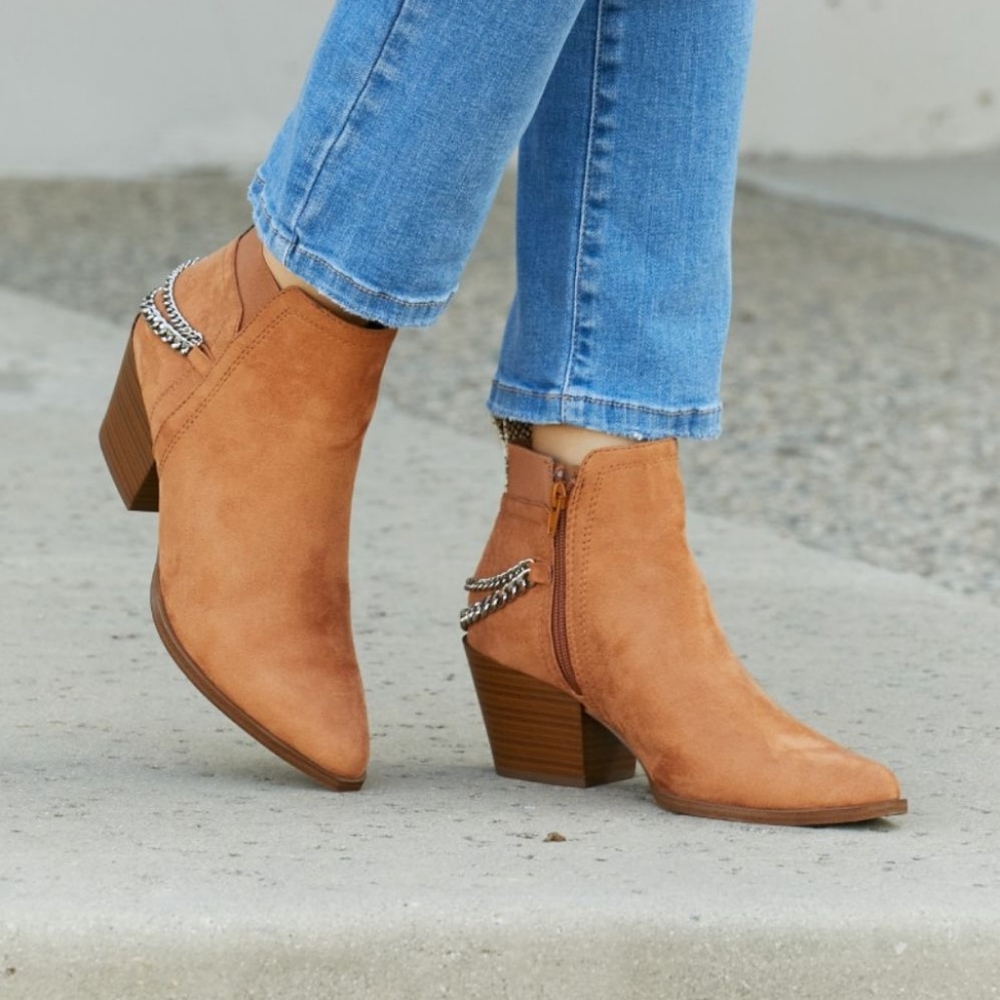 Westside Pointed Toe Chain Detail Ankle Booties